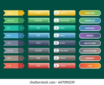 Colorful website web buttons design vector illustration glossy graphic label internet confirm template