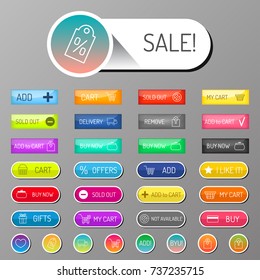 Colorful website web e-shop buttons design vector illustration glossy graphic label internet confirm template