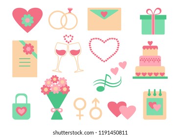 Colorful wedding set. Vector illustration.