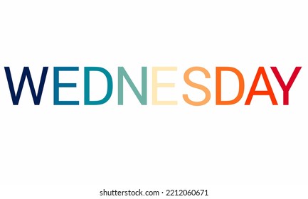 Farbige Text-Vektorgrafik WEDNESDAY einzeln auf weißem Hintergrund.