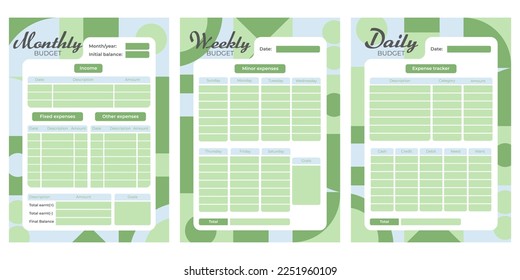 colorful weekly and monthly budget planner