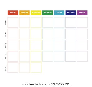 colorful weekly planner isolated.Vector schedule illustration 