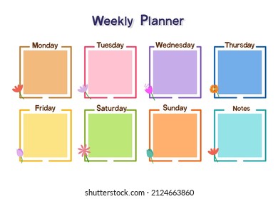 Colorful Weekly Planner Template on white background.