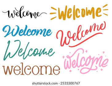 Colorful Welcome Text Sets, Vibrant Typography Designs, Joyful Greeting Elements, Bright and Cheerful Decor, Fun and Festive Lettering