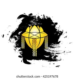colorful Wesak lantern over black paint strokes-vector drawing