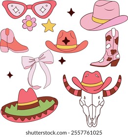 Colorful Western Cowboy Accessories Illustration