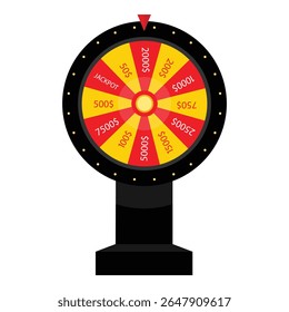 Roda colorida da fortuna para jogos de casino ou jackpot com ponteiro na vitória de 2000.
Ícone de jogo de giro de jackpot do cassino. Roleta Roda da Fortune com prêmios segmentos de dinheiro, bônus e presentes. Isolado 