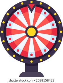 Colorful wheel of fortune spinning and offering amazing prizes, gambling and risk concept, vector illustration in flat style isolated on white background