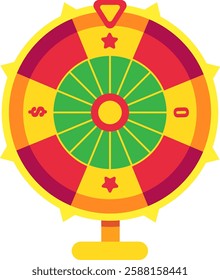 Colorful wheel of fortune spinning and waiting for a gambler to bet money and try to win a prize, ideal for gambling, casino and luck related concepts