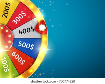 Colorful wheel of luck or fortune with lights. Vector illustration.