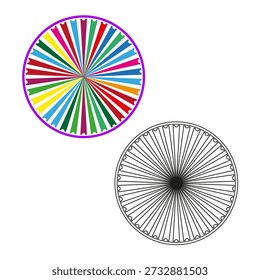 Colorful wheel set. Spectrum ray pattern. Bright circle Vector. Rainbow line design.