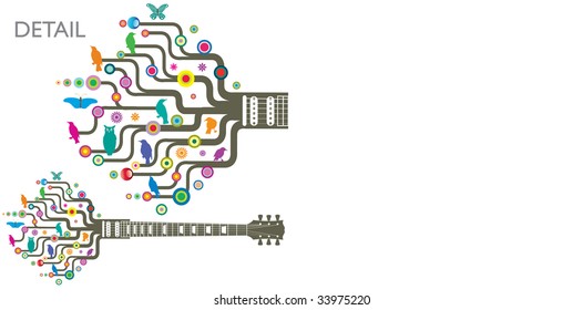 Colorful, whimsical, funky guitar in vector format
