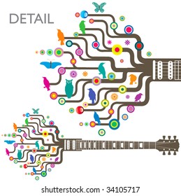 Colorful, whimsical, funky guitar in vector format