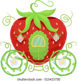 Colorful and Whimsical Illustration of a Fancy Carriage Shaped Like a Strawberry