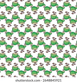 Colorful Whimsical Pattern with Trees and Mushrooms Featuring Playful Design