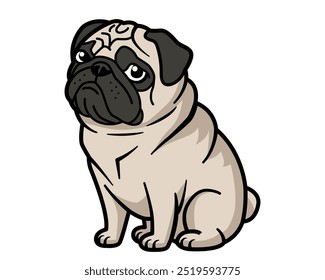 A colorful and whimsical vector illustration of a pug dog, highlighting its unique features and playful personality in a modern design style