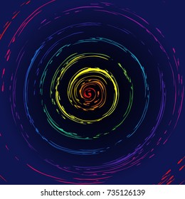 Colorful whirl vector pattern with color rounded shapeless smears on the dark blue background