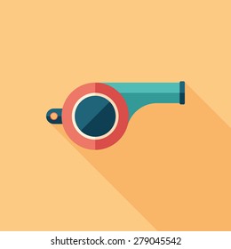Colorful whistle flat square icon with long shadows.