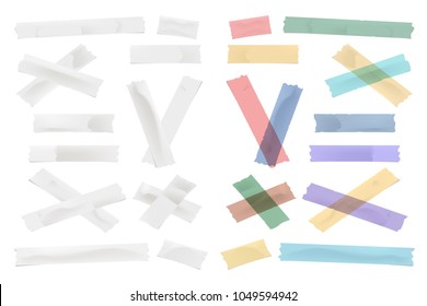 Colorful and white adhesive, sticky, masking, duct tape, paper strips, pieces for text on white background