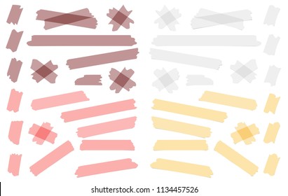 Colorful and white adhesive, sticky, masking, duct tape strips for text on white background. Vector illustration.