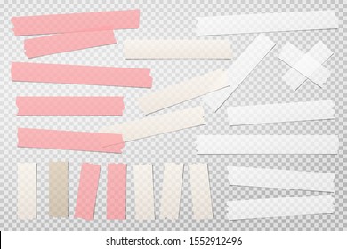 Colorful, white adhesive, sticky, masking, duct tape strips for text are on squared gray background. Vector illustration