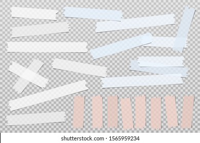 Colorful, white adhesive, sticky, masking, duct tape strips for text are on squared gray background. Vector illustration