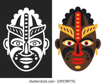 Colorful and white african tribal masks vector design. Illustration of mask ethnic, tribal face african