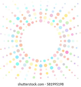 Colorful white background with colored dots.  Round. Colored template with circles. Clean space for your design or headline.