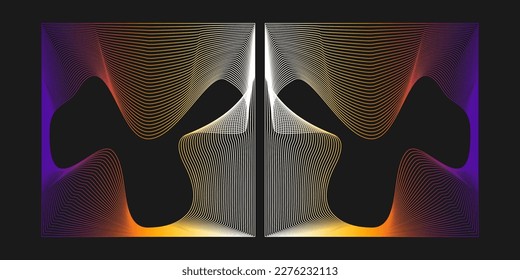 Colorful White, Brown and Purple Wavy Stripes, Lines Forming Two Transparent Multi Colored 3D Wavy Squared Shapes, Transparent Empty Cubes - Design Template, Vector Illustration for Technology