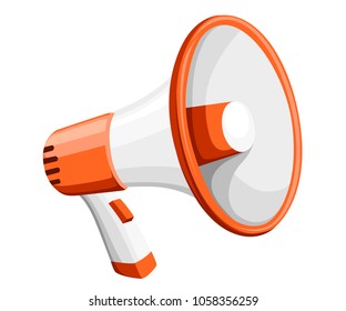 Colorful white megaphone. Bullhorn for amplifying the voice for protests rallies or public speaking. Vector illustration isolated on white background. Web site page and mobile app design.