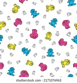 Colorful and white monkeys seamless pattern