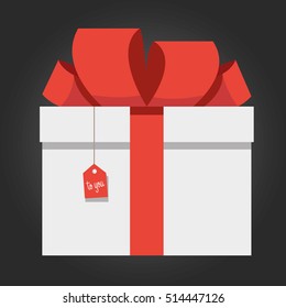 Colorful White Red Wrapped Gift Box Isolated On Black Background Flat Vector Illustration