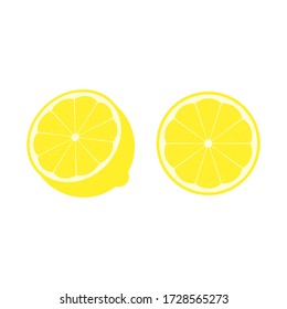 Colorful whole, half and slice lemon. Vector illustration isolated on white background.