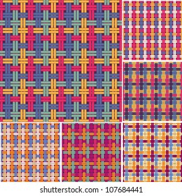 Colorful Wicker Seamless Pattern Set. Vector Background