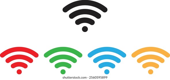 Colorful wifi icon set in five colors . Wireless network icon . Wireless internet connection sign . Vector illustration