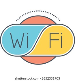 Símbolo de Wi-Fi colorido com indicador de conexão pontilhada e redondo