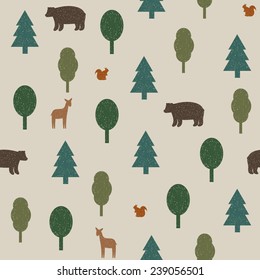 Colorful wild animals in the forest seamless pattern
