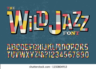 A colorful, wild and bouncy retro alphabet that is reminiscent of jazz albums from the 50s and 60s.