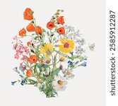 Colorful wildflower bouquet flower element,, vintage vector element.
