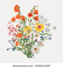 Colorful wildflower bouquet flower element,, vintage vector element.