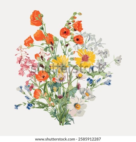 Colorful wildflower bouquet flower element,, vintage vector element.