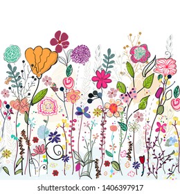 Colorful wildflowers and flower field seamless flower