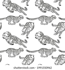 Colorful wildlife animals print. Seamless pattern with orange leopard.