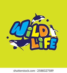 Colorful Wildlife with Orcas and Penguin