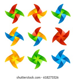 Colorful Wind Mill Set Isolated on a White Background Windmill Symbol of Summer. Vector illustration