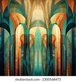 Colorful window pillars abstract gaudi x art deco