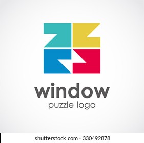 Colorful window of puzzle square abstract vector and logo design or template piece game business icon of company identity symbol concept