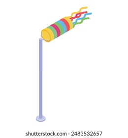 Colorful windsock attached to a metal pole, its ribbons fluttering in the wind