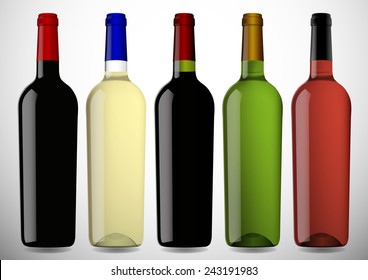Colorful wine bottle white gray gradient background  (EPS10 Art vector separate part by part )
