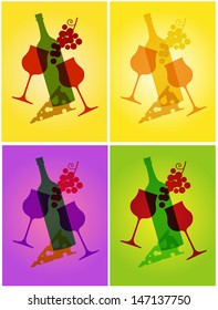 colorful wine and cheese background. Gradient and multiply effect used.